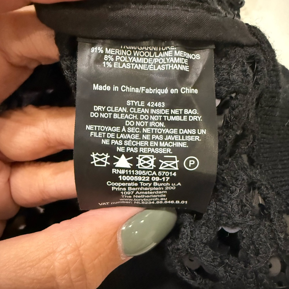 EUC Tory Burch Black Lansing Sequin Open Knit Sweater Long Sleeve – Size XLarge - Picture 7 of 10